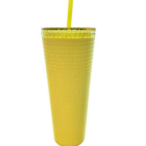 Yellow grid Starbucks tumbler.